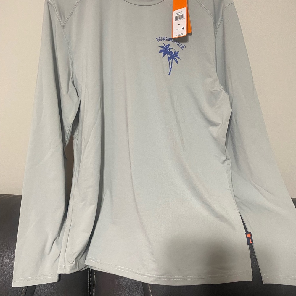 Margaritaville Gray Long Sleeve Tee with Palm Tree Design